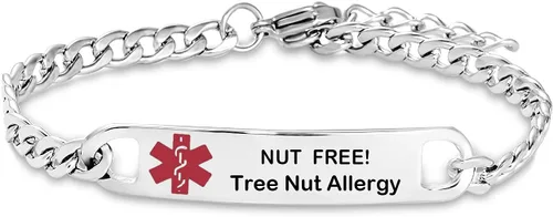 Miniatura 10 de TGLS Pulsera de alerta médica roja para mujeres y hombres, pulsera de emergencia de primeros auxilios de salud grabada ajustable de acero inoxidable