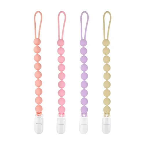 Miniatura 10 de MINMUNJIU Clips para sujetar chupetes de silicona para niños, paquete de 4 unidades, un solo trozo, clip suave y flexible para sujetar chupetes