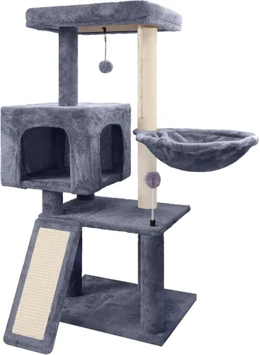 Miniatura 8 de Árbol para gatos con condominio para gatos y hamaca, árbol para gatos con postes rascadores y almohadillas para rascar, torre para gatos