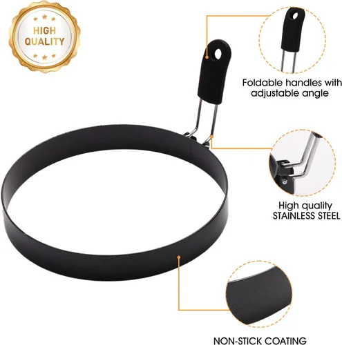 Miniatura 6 de Yevior Paquete de 6 anillos para huevos, 3 tamaños de anillos de cocina para freír, moldear huevos de cocina, moldes para panqueques, utensilios