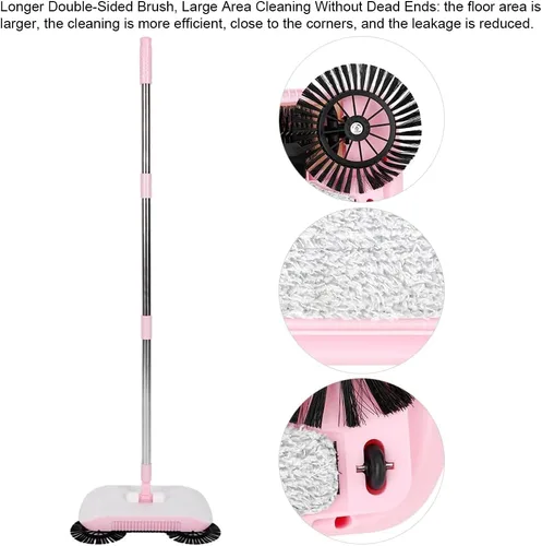 Miniatura 2 de TOPINCN Hogar perezoso automático mano empujar barredora escoba barredora máquina trapeador escoba recogedor herramientas de piso () Rosado