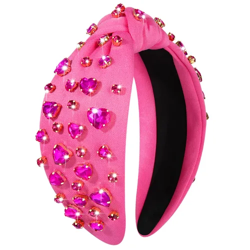 Miniatura 6 de Diademas de corazón para el día de San Valentín para mujer, accesorios para el día de San Valentín, diadema anudada con corazones con cuentas