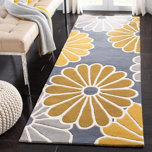 Miniatura 6 de SAFAVIEH Soho Collection SOH705A - Alfombra decorativa hecha a mano de lana y viscosa de 2 x 3 pies, color gris y amarillo