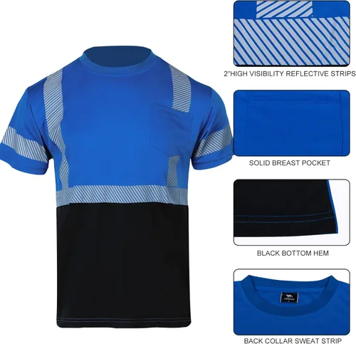 Miniatura 5 de VENDACE 3 piezas de seguridad camisetas reflectantes clase 3 alta visibilidad Hi Vis manga corta construcción trabajo camisas para hombres azul
