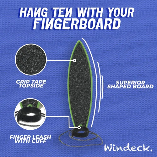 Miniatura 5 de Tabla de surf de dedo Windeck – Juguete de surf mini de mano azul y rojo con correa y cinta adhesiva Juguete de surf de aire de 5" para paseos
