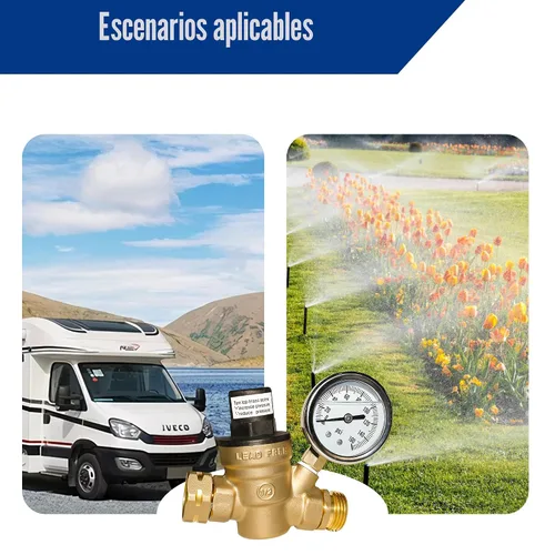 Miniatura 6 de Válvula reguladora de presión de agua Hourleey, de latón para RV con manómetro y filtro de entrada para tráiler de autocaravana