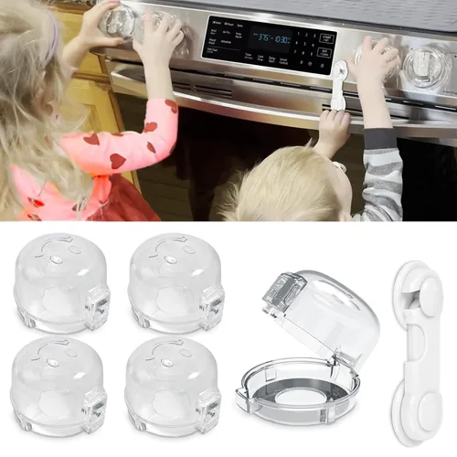 Miniatura 10 de Fundas de seguridad para pomos de estufa a prueba de niños, fundas para pomos de horno para seguridad infantil, 5 unidades, cubiertas negras