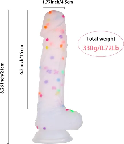 Miniatura 2 de Consolador de silicona transparente de 8.2 pulgadas con forma de confeti y base de succión acampanada para uso con manos libres, consolador flexible