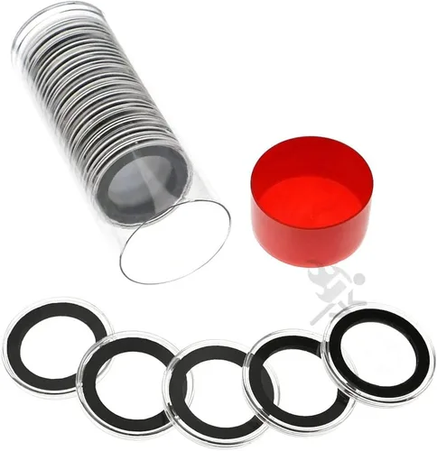 1 contenedor de almacenamiento para monedas Airtite y 20 anillos negros de 1.181 in Air-Tite para monedas sentadas Franklin Kennedy medio dólar