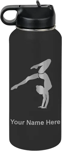 Miniatura 44 de LaserGram Botella de agua personalizada, soporte de mano de gimnasta, acero inoxidable de doble pared aislada al vacío con popote superior, regalo