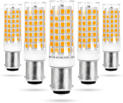 Miniatura 10 de Ziomitus BA15D Bombillas LED de Base Bayoneta de Doble Contacto/DC de 120 Voltios, Reemplazo de 50 Vatios-75 Vatios, T3/T4/C7/S6, 2700K Blanco