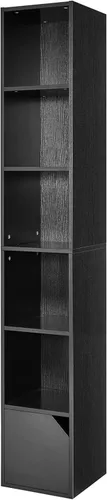 IBUYKE Estantería estrecha de 6 niveles con puertas, gabinete de almacenamiento en cubo, CD y DVD, estante delgado de torre multimedia, gabinete,
