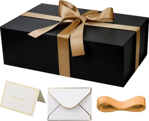 Miniatura 8 de YINUOYOUJIA Cajas de regalo rosadas con tapa, 14"x9"x4.5" Caja de regalo magnética con cinta, tarjetas y sobres para regalos, ideal para bodas