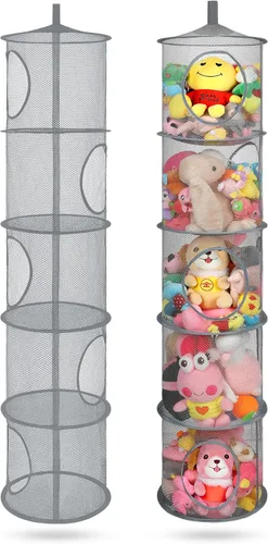 Miniatura 13 de Almacenamiento Colgante para Juguetes de Peluche, Organizador de Almacenamiento de Peluches Plegable para Rincón con 4 Compartimentos, Organizador