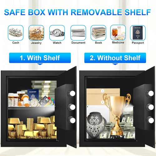 Miniatura 6 de Cajas de seguridad de 2.0 pies cúbicos para uso doméstico a prueba de fuego y agua, caja de seguridad de acero para el hogar con cerradura