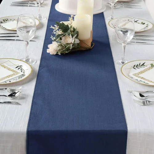 Efavormart - Camino de mesa de poliéster de mezclilla sintética de 14 x 108 pulgadas, color azul oscuro, para bodas, fiestas, banquetes, decoración,