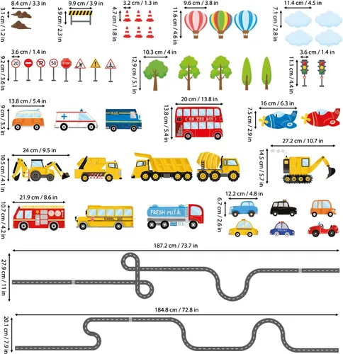 Miniatura 6 de DECOWALL SG3-2308 - Adhesivos de pared de transportes y carreteras, calcomanías, para niños, desprendibles, se pelan y se pegan, adhesivos