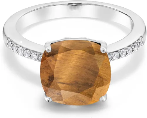 Miniatura 15 de Gem Stone King Anillo de compromiso de plata de ley 925 con piedra preciosa de corte cojín de 0.39 pulgadas Anillo de compromiso de aniversario