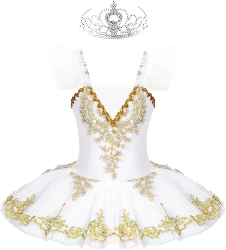 Miniatura 10 de JEATHA Camisola para niñas y niñas, leotardo con falda, vestido de ballet, cisne, lago, tutú, bailarina, disfraces para competición