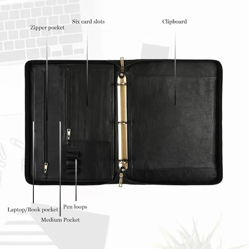 Miniatura 2 de Cartera de piel auténtica, carpeta de 3 anillas, organizador de padfolio de 11 x 14 pulgadas, carpeta profesional de negocios para hombres y mujeres