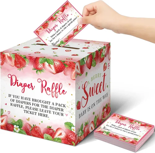 Miniatura 11 de Teling 51 boletos para rifas de pañales con caja de tarjetas, decoración de baby shower, caja de soporte para baby shower, para fiesta de rifas