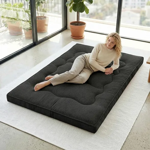 cidludto Colchón de futón japonés de tamaño individual, sofá cama de 4 pulgadas, colchón de suelo para adultos, tapete de tatami más grueso, Negro