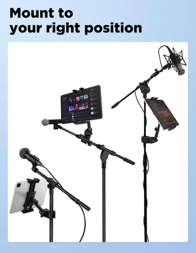 Miniatura 6 de Soporte para tablet para soporte de micrófono con clip de banco de energía, soporte ajustable para iPad/iPhone para soporte de música, compatible