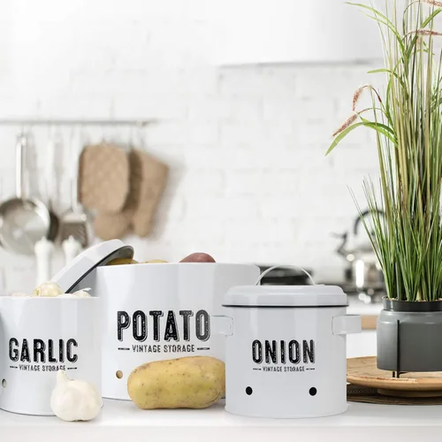 Miniatura 9 de Granrosi Juego de almacenamiento de verduras de cocina para despensa y encimera, juego de 3 recipientes de cocina que incluye papa, cebolla