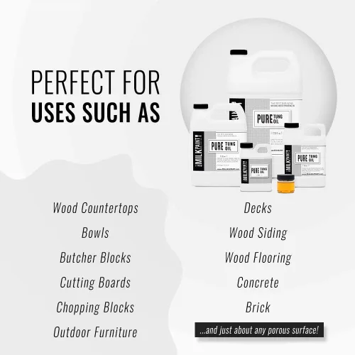 Miniatura 5 de Real Milk Paint, Aceite de Tung Puro para Acabado de Madera, Tablas de Cortar, Muebles de Exterior, Bloques de Carnicero, Pisos de Madera, Grado