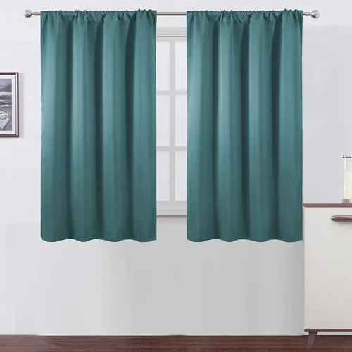 Miniatura 45 de LEMOMO Cortinas opacas negras para cocina, 42 x 45 pulgadas, juego de 2 paneles de cortinas opacas con bolsillo para cortinero para ventana pequeña