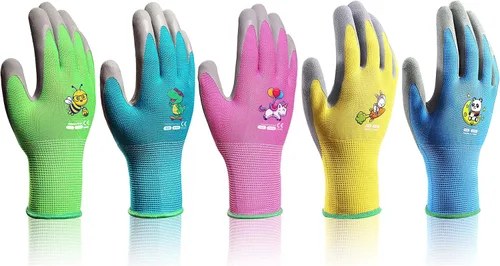 KDK 5 pares de guantes de jardinería para niños, guantes de trabajo para el patio, guantes de trabajo para niños, guantes de seguridad suave con
