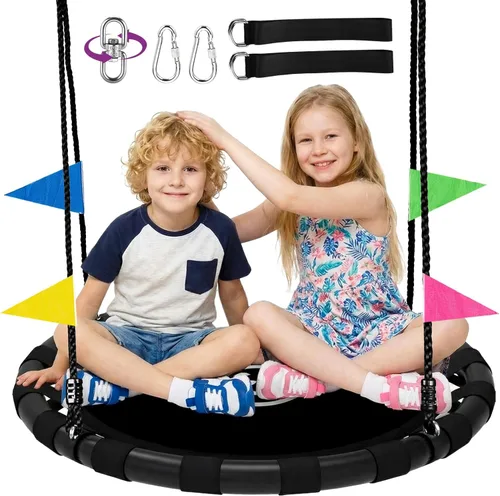 Miniatura 9 de HeyZoo Columpio de platillo de 48 pulgadas para niños y adultos, capacidad de peso de 900 libras, juego de columpio de árbol resistente para patio