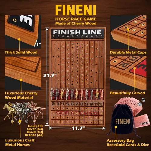 Miniatura 2 de Juego de carreras de caballos para adultos, juego de mesa de carreras de caballos con 11 lujosos caballos de metal (oro, plata, negro, oro rosa)