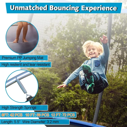 Miniatura 3 de Giantex Trampolín para niños, cama elástica grande para exteriores aprobada por ASTM con red, escalera, marco de acero galvanizado a prueba de Azul
