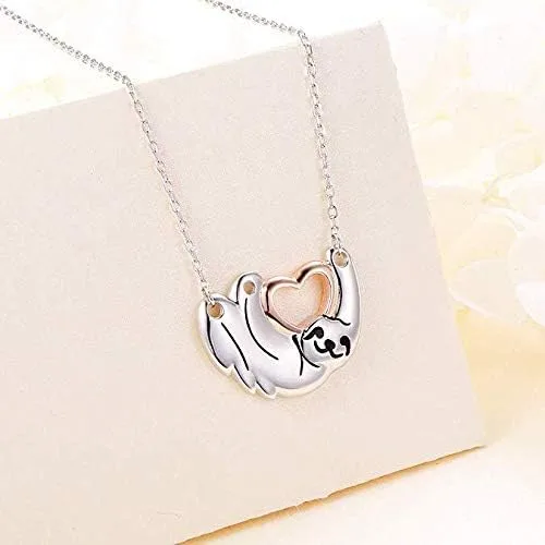 Miniatura 4 de Collar largo tiantian de plata con forma de corazón de perezoso para mujer, collar con colgante de Solth, con tarjeta de mensaje, joyería de Navidad