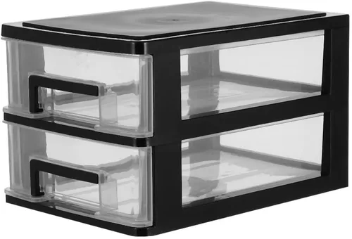 Tofficu Torre de almacenamiento de plástico con 2 cajones, gabinete de almacenamiento multifuncional con cajones transparentes, estuche organizador