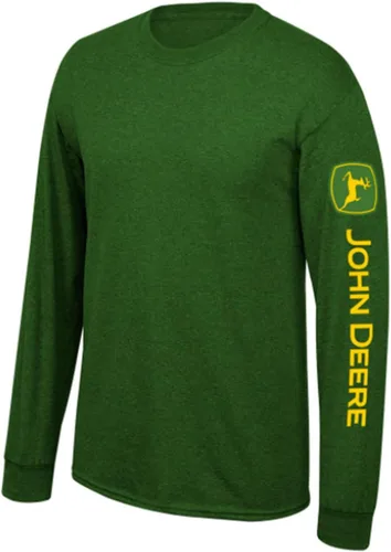 John Deere Camiseta de manga larga sólida con logotipo en la manga, color negro