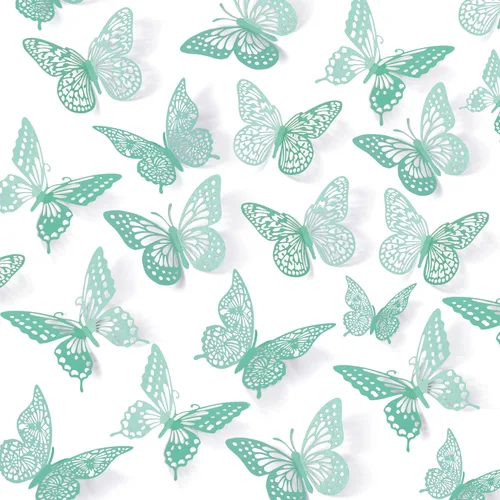 SAOROPEB - Calcomanía de mariposa 3D para pared, 48 piezas, 4 estilos, 3 tamaños, extraíble, mariposa para decorar cumpleaños, fiestas y pasteles