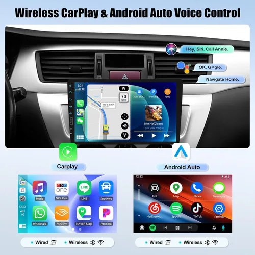 Miniatura 2 de UNITOPSCI 9 pulgadas único DIN inalámbrico Apple CarPlay Android Auto coche estéreo pantalla táctil Bluetooth FM receptor de radio de coche espejo