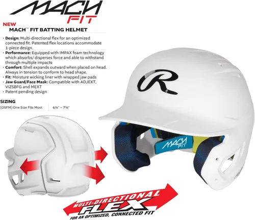 Miniatura 5 de Rawlings MACH FIT Baseball Batting Helmet Multi-Directional Flex Fits 6 3/8" - 7 5/8" Multiple