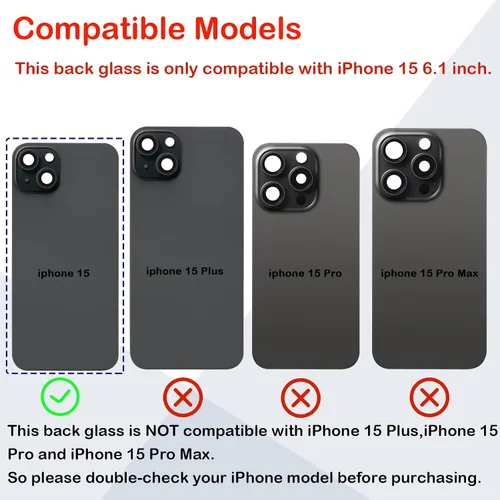 Miniatura 2 de Reemplazo de cristal trasero OEM compatible con iPhone 15 de 6.1 pulgadas con marco de cámara y lente de cámara + kit de herramientas de reparación