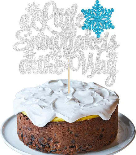 Miniatura 22 de 1 unidad de decoración de pastel de copo de nieve de "Bebé, hace frío afuera" con purpurina, decoración de pastel de baby shower de invierno