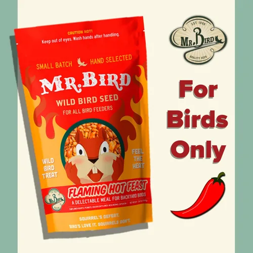 Miniatura 2 de Mr. Bird Flaming Hot Feast - Bolsa pequeña de semillas sueltas de 2 libras Semillas de aves silvestres de pimiento picante para comederos