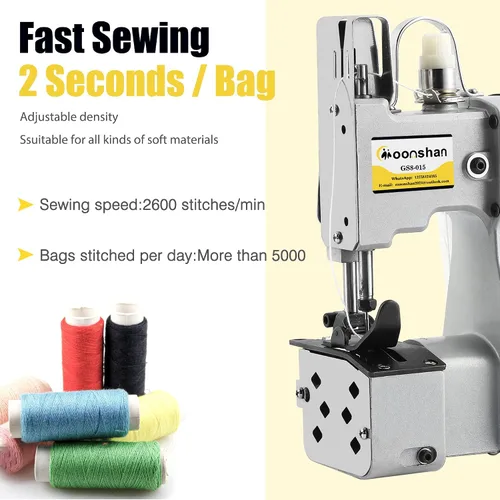 Miniatura 5 de Máquina de cierre de bolsas + 6 rollos de hilo de coser de carrete resistente
