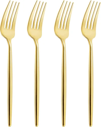 U-QE 180 piezas de tenedores de plástico dorados - tenedores de plástico resistentes de 7.6 pulgadas, cubiertos de plástico dorados de alta calidad
