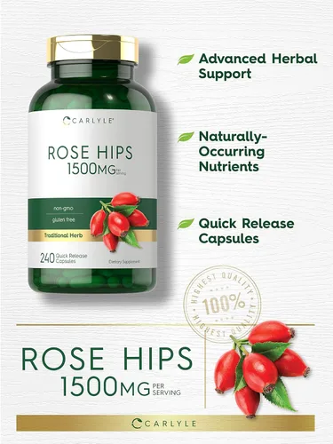 Miniatura 3 de Carlyle Rose Hips 1500 mg 240 cápsulas de liberación rápida Suplemento herbario sin OMG y sin gluten