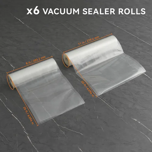 Miniatura 7 de Rollo sellador al vacío de 8 x 20 pies y 11 x 20 pies, paquete de 6, ideal para almacenamiento de alimentos, vacío y preparación de comidas