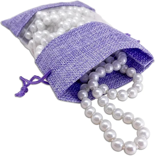 Miniatura 3 de TheDisplayGuys For Your Modern Living Paquete de 12 bolsas de regalo pequeñas de lino, arpillera y organza con cordones