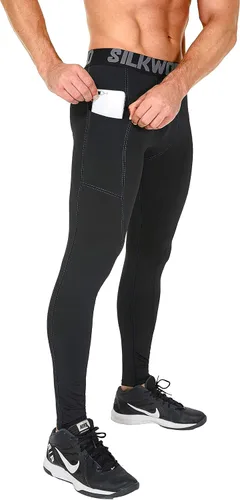 Miniatura 24 de SILKWORLD Paquete de 1 a 3 pantalones de compresión para hombre, con bolsillos, leggings de gimnasio y secado fresco
