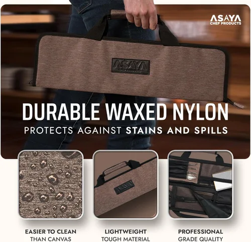 Miniatura 3 de Asaya - Bolsa enrollable para cuchillos de chef - 12 bolsillos para cuchillos y utensilios de cocina - Nylon ligero, duradero y resistente a manchas